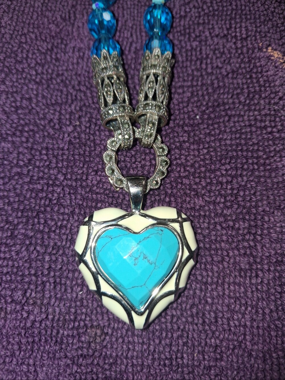 Turquoise Heart Pendant Necklace With Interchangeable Bale Clasp